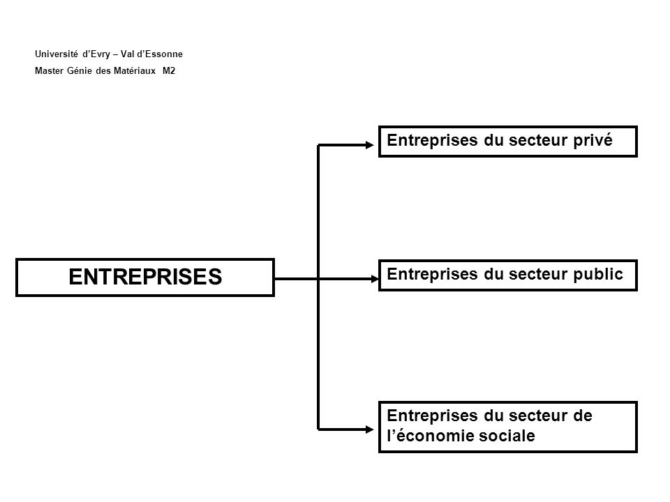 Université dEvry – Val dEssonne Master Génie des Matériaux M2 Entreprises du secteur privé Entreprises du secteur public Entreprises du secteur de léconomie sociale ENTREPRISES
