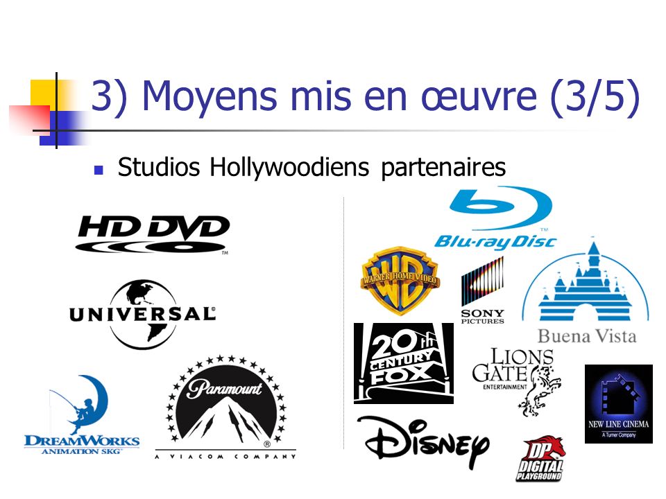 3) Moyens mis en œuvre (3/5) Studios Hollywoodiens partenaires