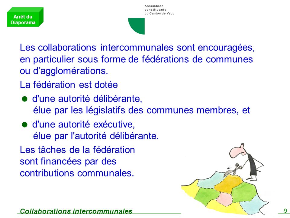 9 Collaborations intercommunales Les collaborations intercommunales sont encouragées, en particulier sous forme de fédérations de communes ou dagglomérations.