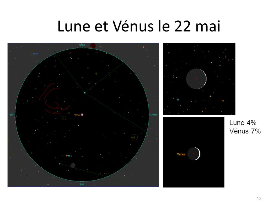 Lune et Vénus le 22 mai 13 Lune 4% Vénus 7%