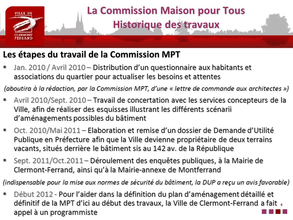 4 Les étapes du travail de la Commission MPT Jan.