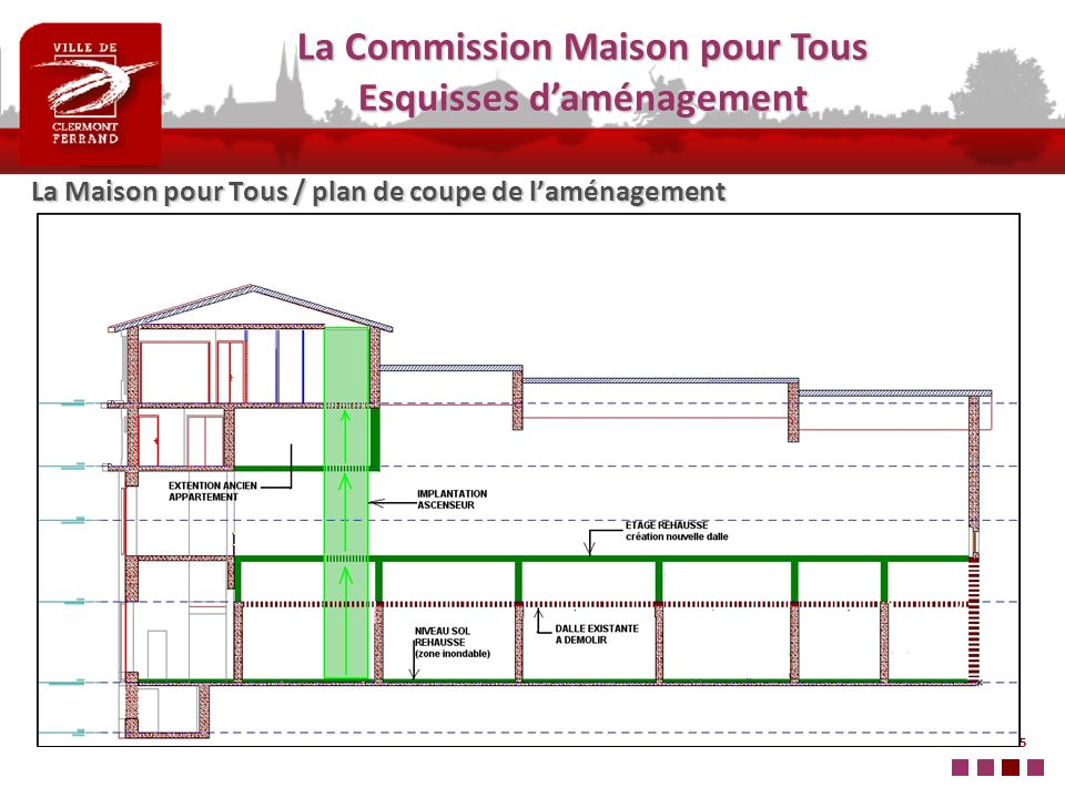 5 La Maison pour Tous / plan de coupe de laménagement La Commission Maison pour Tous Esquisses daménagement