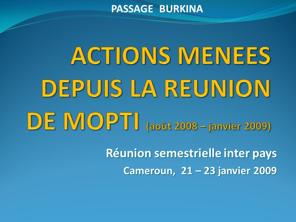 Réunion semestrielle inter pays Cameroun, 21 – 23 janvier 2009 PASSAGE BURKINA