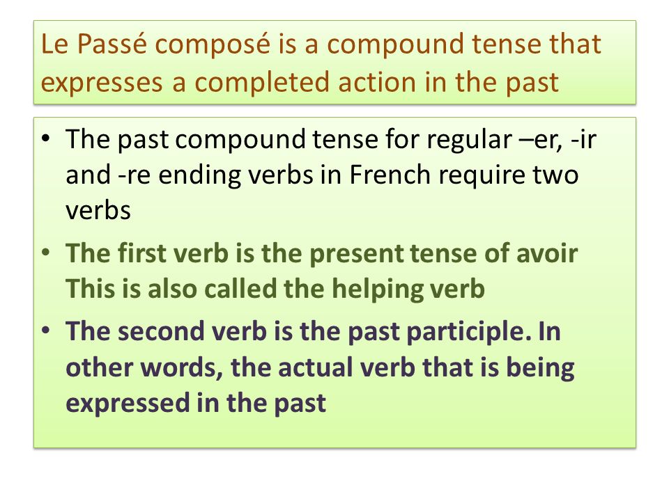 Le Passé composé by Mary T. Tseng Compound Past Tense