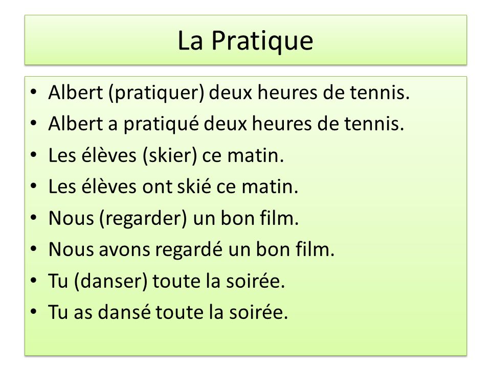 Simple French sentences in the passé composé Le gros poisson a mangé le petit poisson.