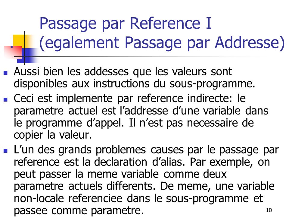 10 Passage par Reference I.
