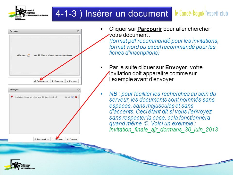 4-1-3 ) Insérer un document Cliquer sur Parcourir pour aller chercher votre document.