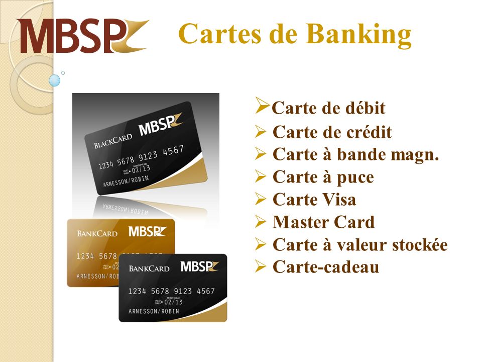 Cartes de Banking Carte de débit Carte de crédit Carte à bande magn.