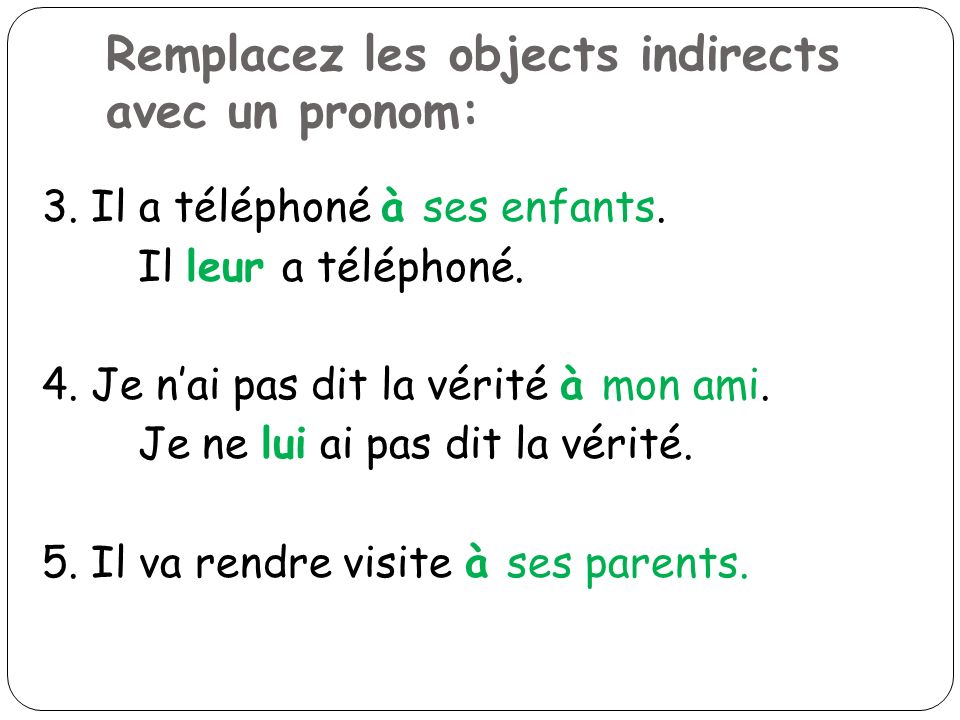 Remplacez les objects indirects avec un pronom: 3.