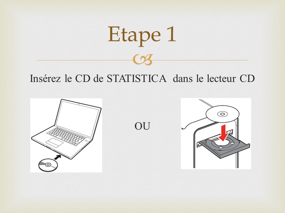 Insérez le CD de STATISTICA dans le lecteur CD OU Etape 1
