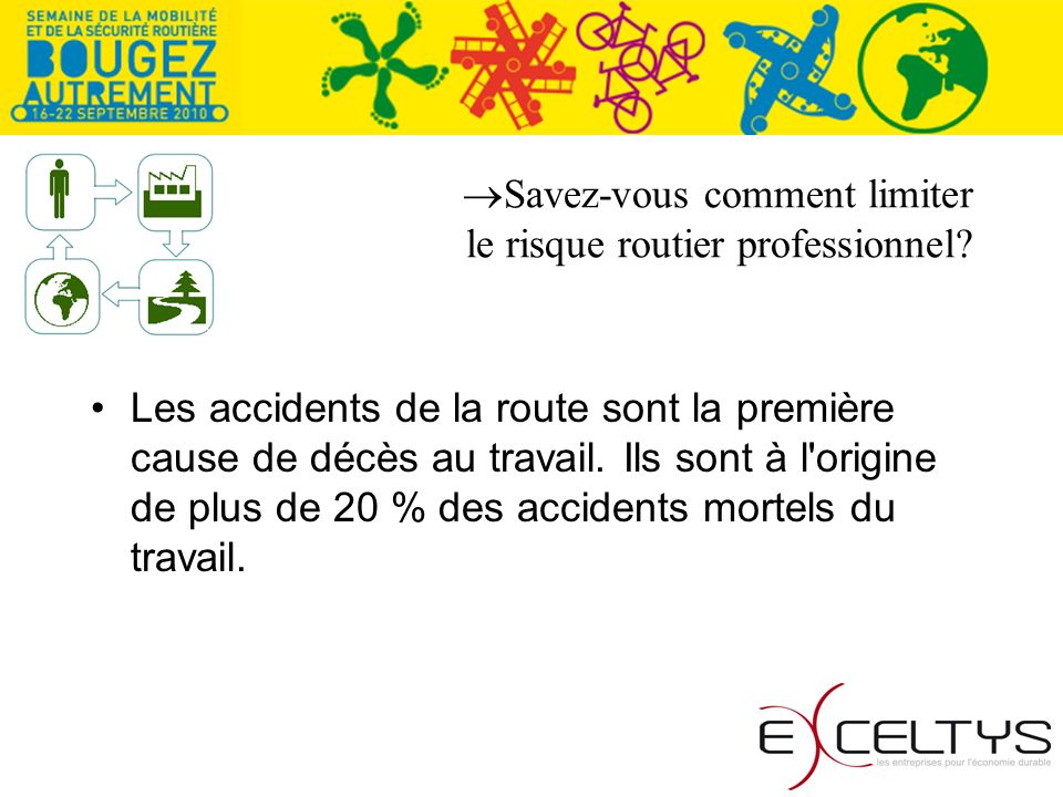 Les accidents de la route sont la première cause de décès au travail.