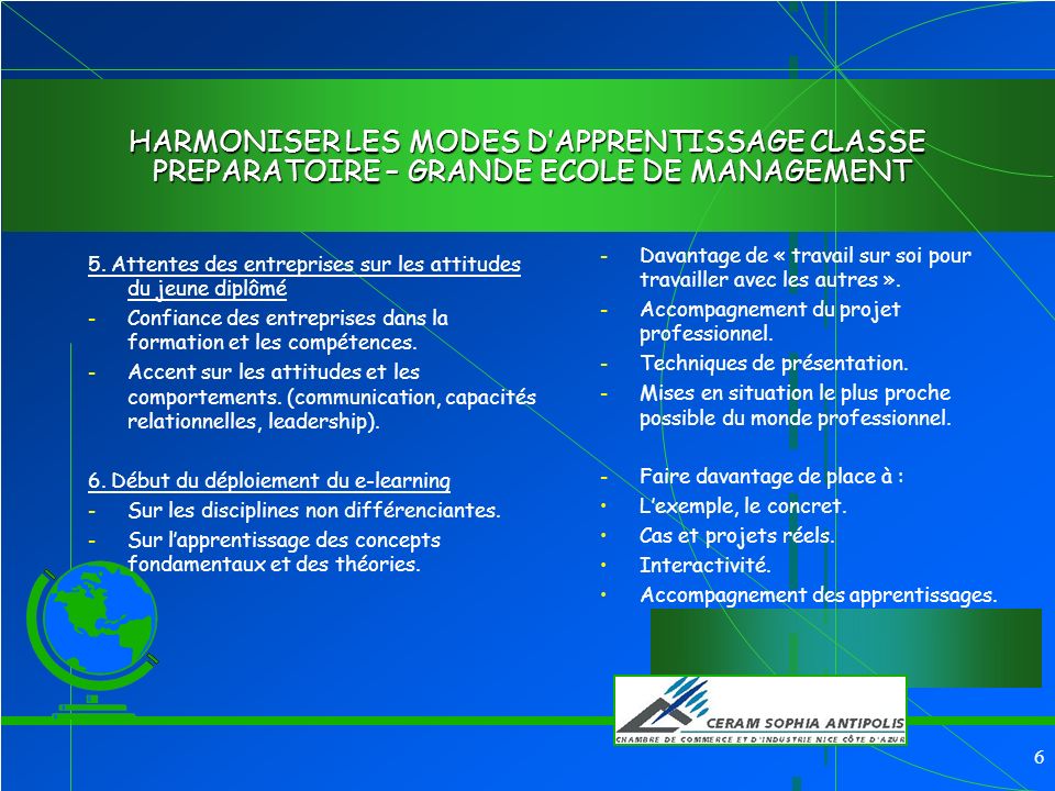 5 HARMONISER LES MODES DAPPRENTISSAGE CLASSE PREPARATOIRE – GRANDE ECOLE DE MANAGEMENT 3.