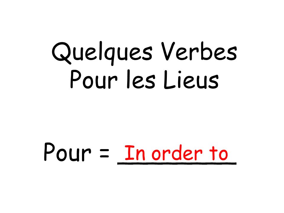 Quelques Verbes Pour les Lieus Pour = ________ In order to