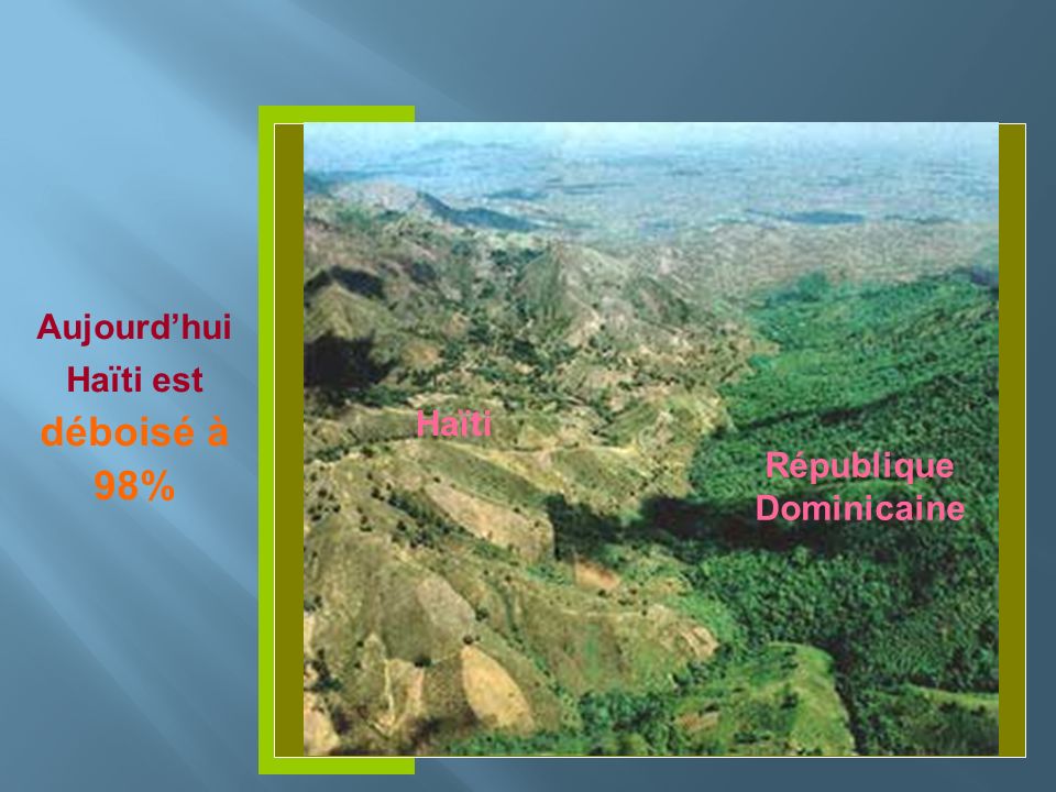 Insérer photo ici Aujourdhui Haïti est déboisé à 98% Haïti République Dominicaine