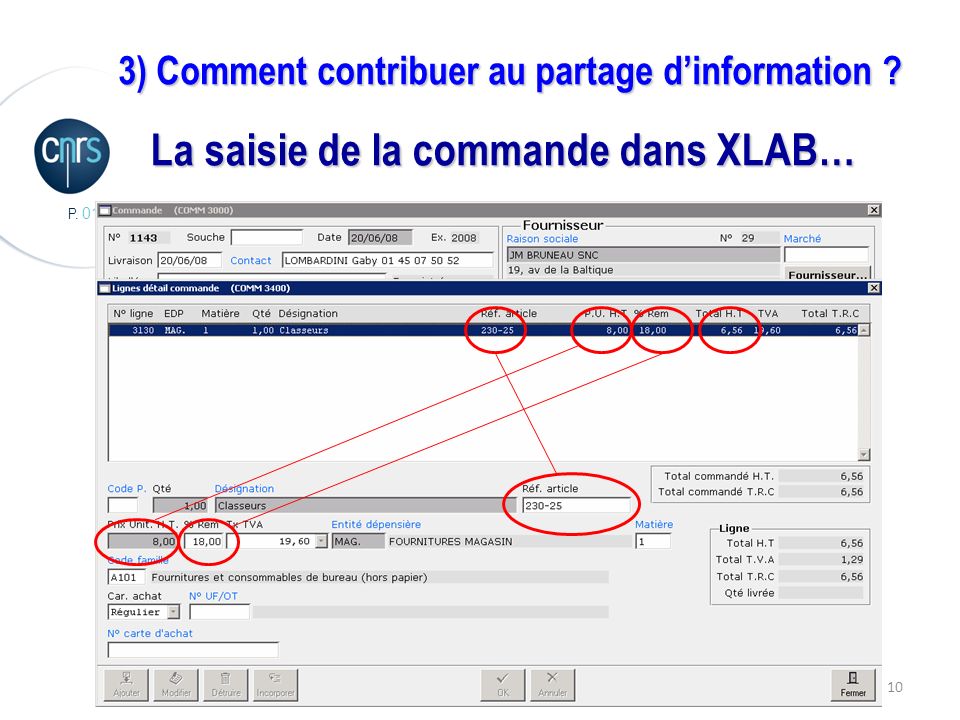 P ) Comment contribuer au partage dinformation La saisie de la commande dans XLAB…