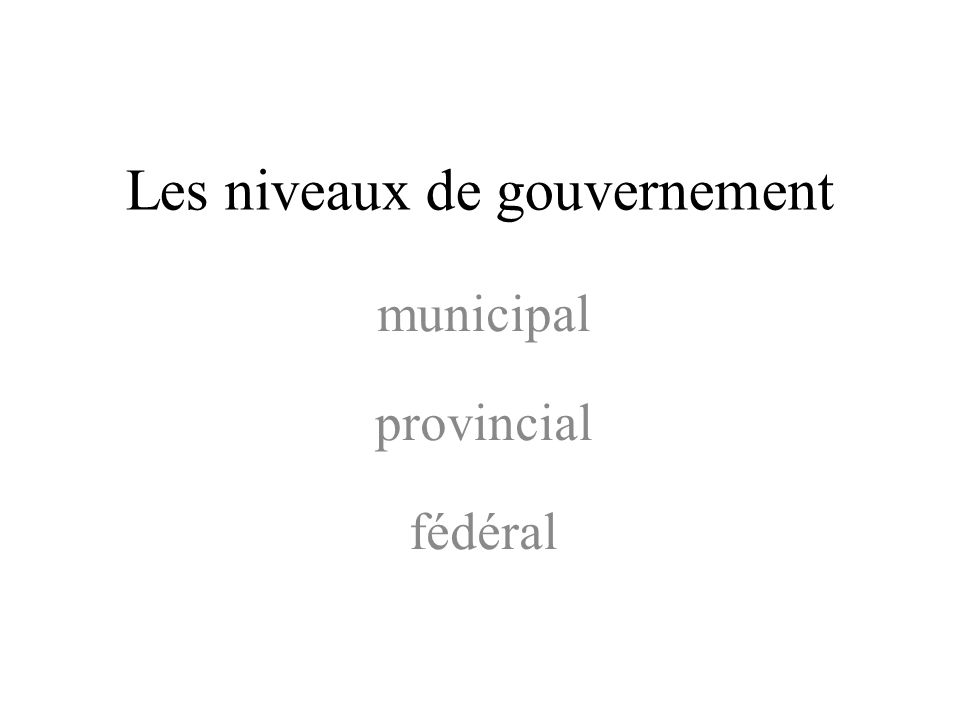 Les niveaux de gouvernement municipal provincial fédéral