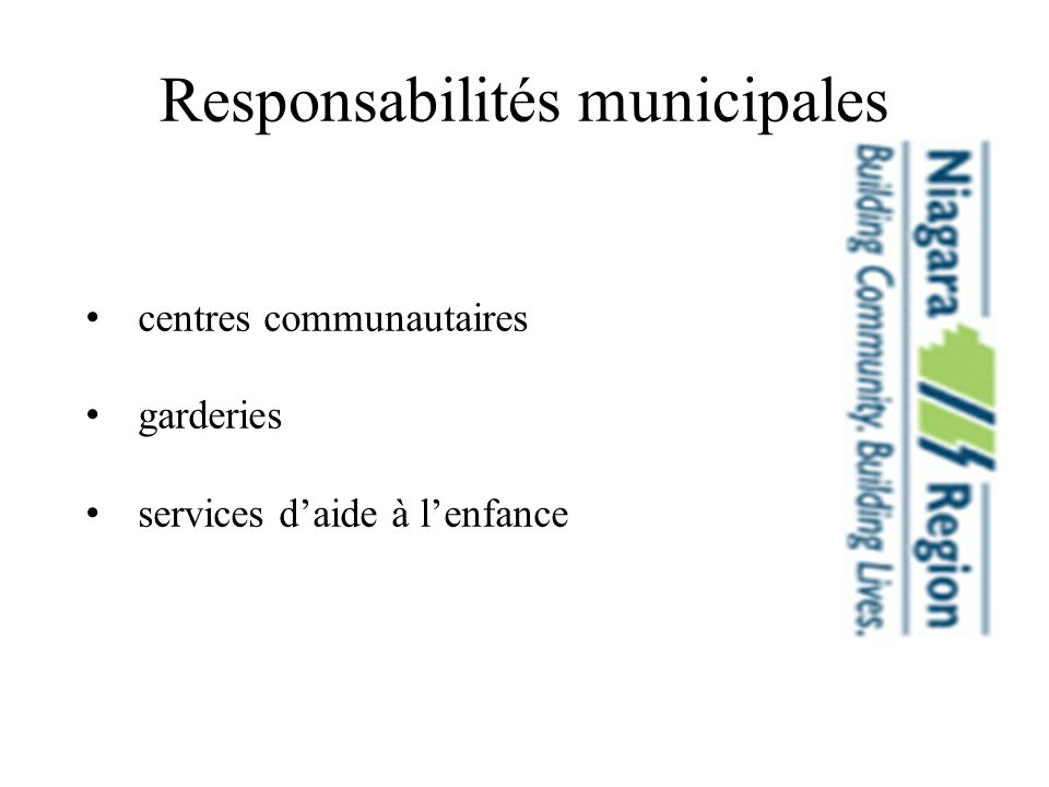 Responsabilités municipales centres communautaires garderies services daide à lenfance