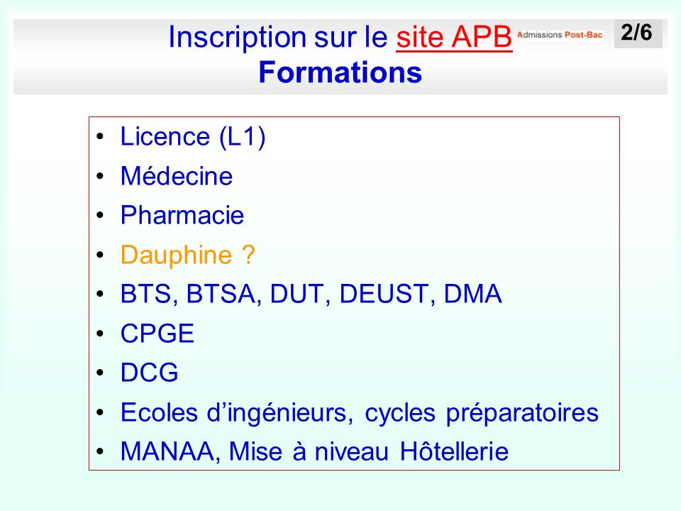 Inscription sur le site APB Formationssite APB Licence (L1) Médecine Pharmacie Dauphine .
