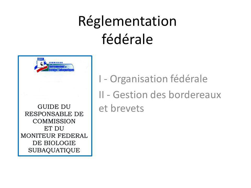 Réglementation fédérale I - Organisation fédérale II - Gestion des bordereaux et brevets