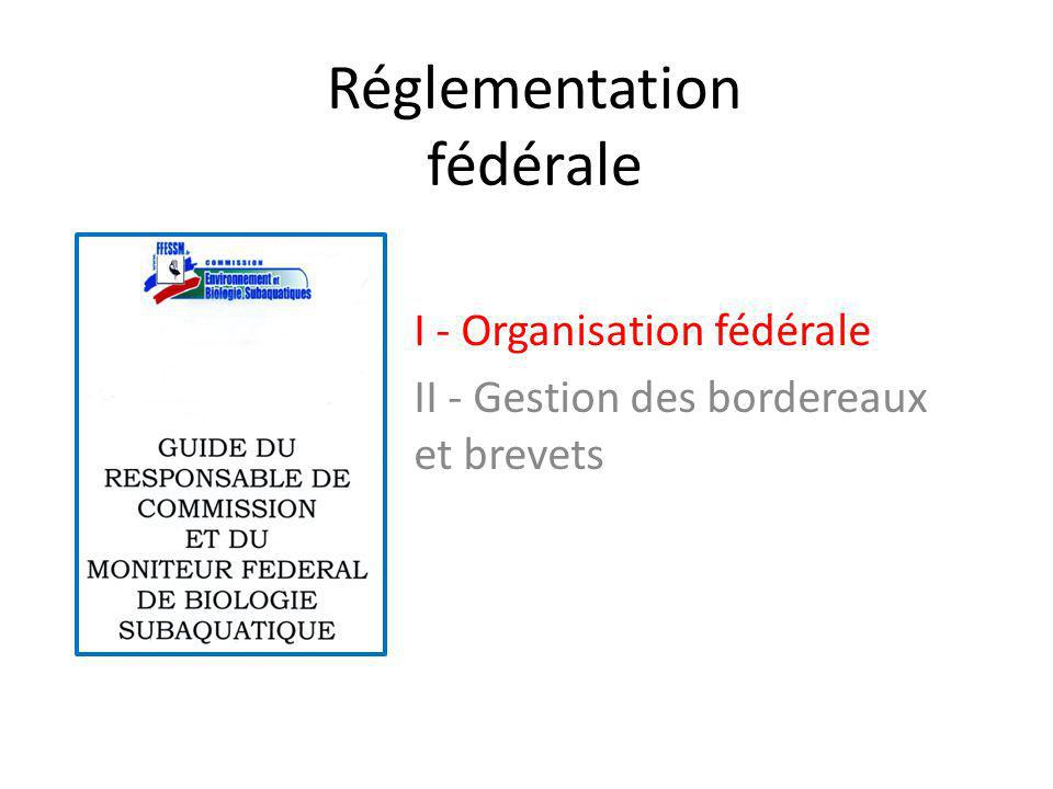 Réglementation fédérale I - Organisation fédérale II - Gestion des bordereaux et brevets