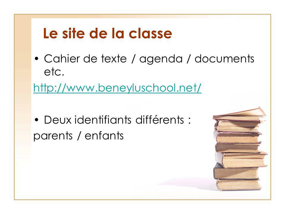Le site de la classe Cahier de texte / agenda / documents etc.