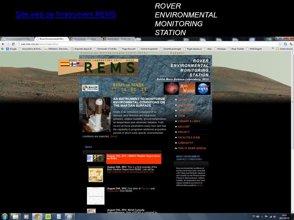 Site web de l instrument REMS ROVER ENVIRONMENTAL MONITORING STATION