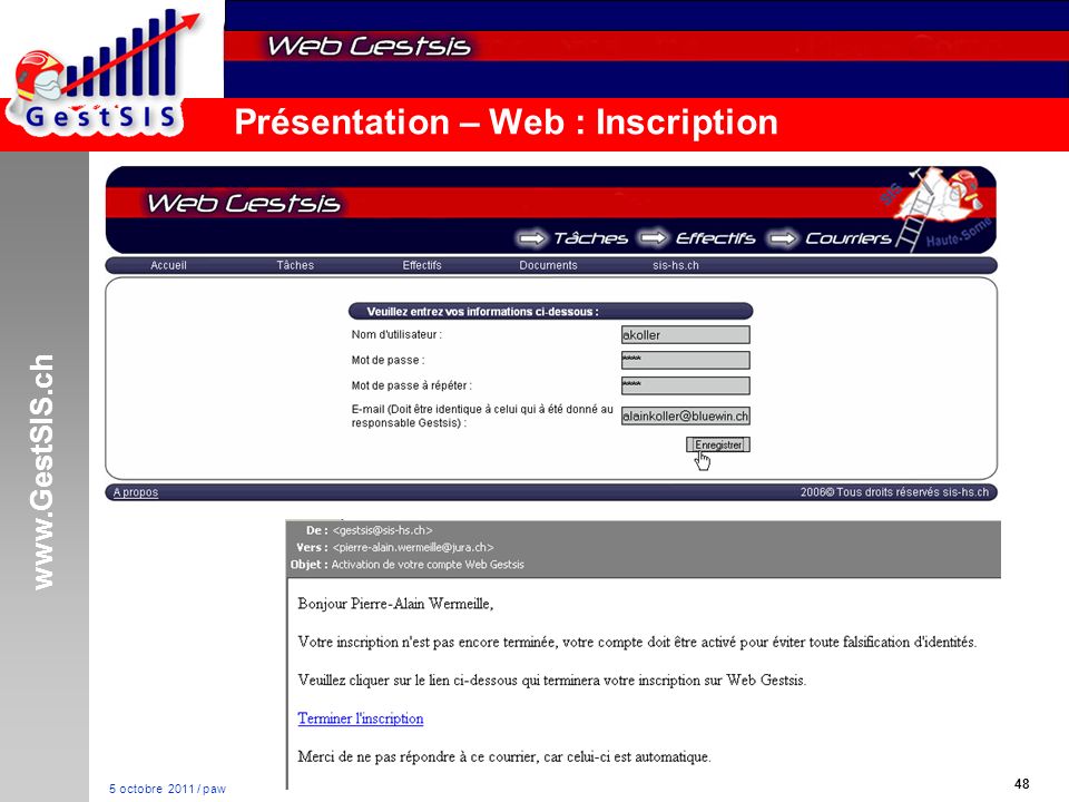 octobre 2011 / paw Présentation – Web : Inscription
