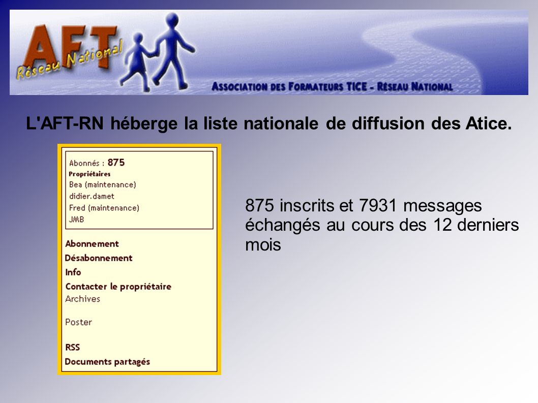 L AFT-RN héberge la liste nationale de diffusion des Atice.