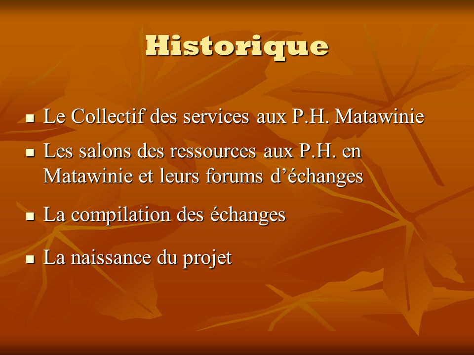 Historique Le Collectif des services aux P.H. Matawinie Le Collectif des services aux P.H.