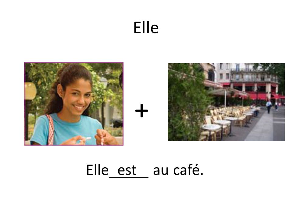 + Elle_____ au café.est