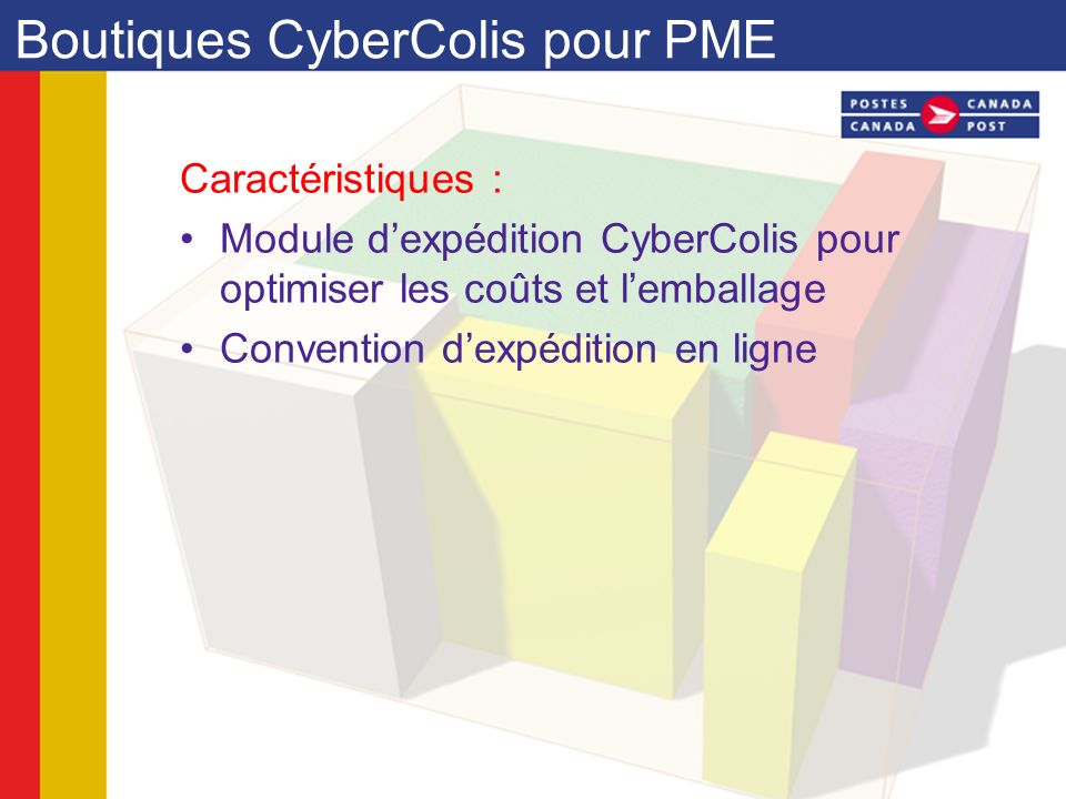 Caractéristiques : Module dexpédition CyberColis pour optimiser les coûts et lemballage Convention dexpédition en ligne Boutiques CyberColis pour PME