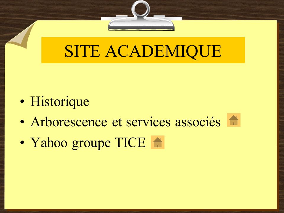 SITE ACADEMIQUE Historique Arborescence et services associés Yahoo groupe TICE