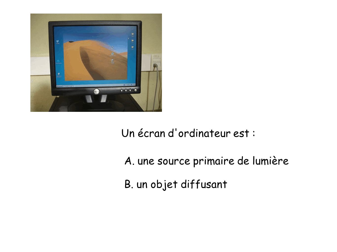 Un écran d ordinateur est : A. une source primaire de lumière B. un objet diffusant