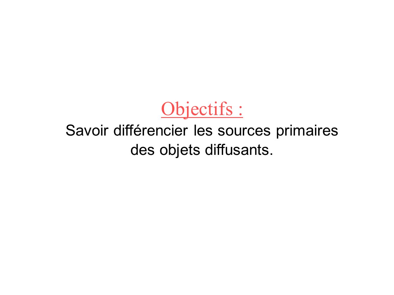 Objectifs : Savoir différencier les sources primaires des objets diffusants.