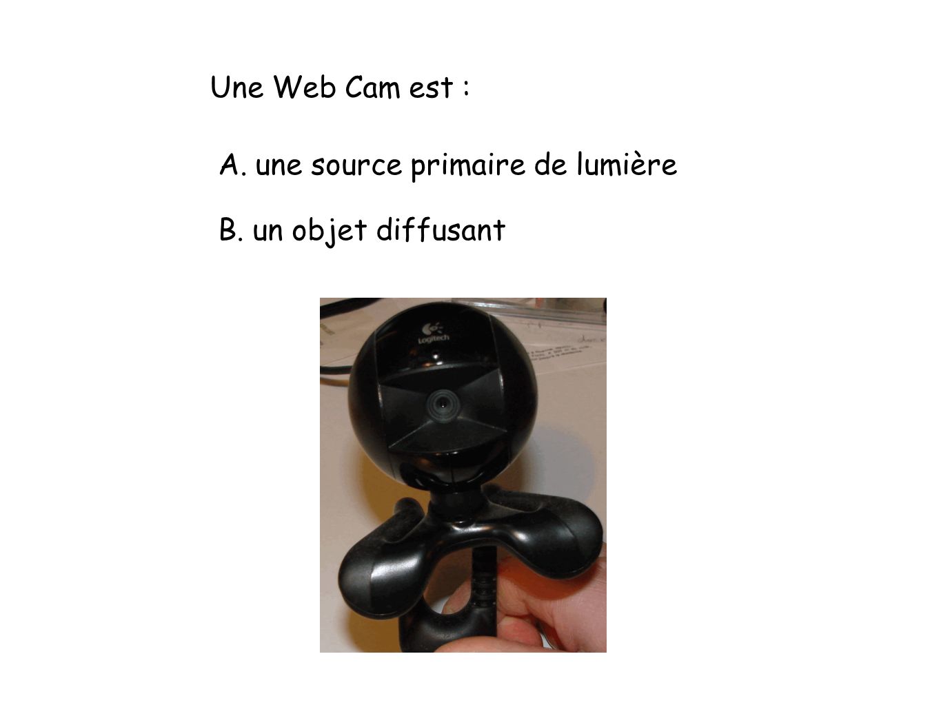 Une Web Cam est : A. une source primaire de lumière B. un objet diffusant