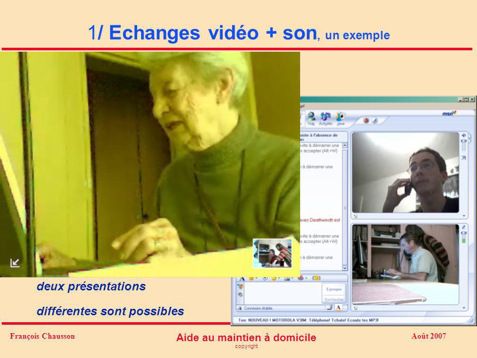 Août 2007 Aide au maintien à domicile copyright François Chausson 1/ Echanges vidéo + son, un exemple deux présentations différentes sont possibles