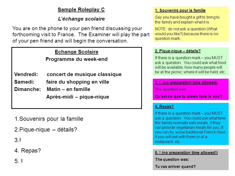 Sample Roleplay C Léchange scolaire You are on the phone to your pen friend discussing your forthcoming visit to France.