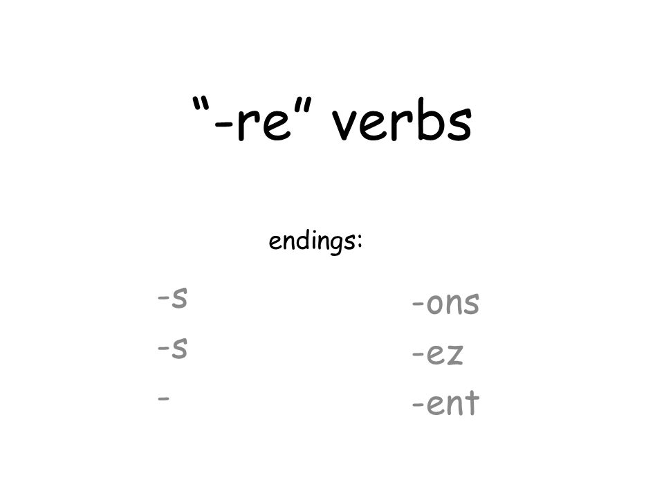 -re verbs -s - -ons -ez -ent endings: