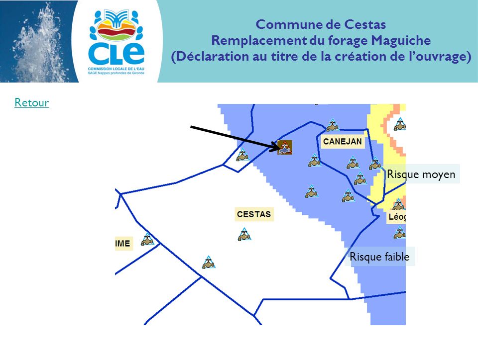 Commune de Cestas Remplacement du forage Maguiche (Déclaration au titre de la création de louvrage) Risque faible Risque moyen Retour