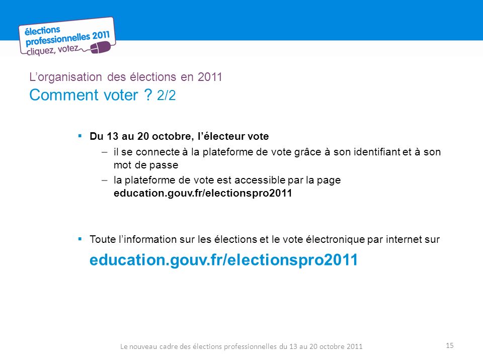 Lorganisation des élections en 2011 Comment voter .