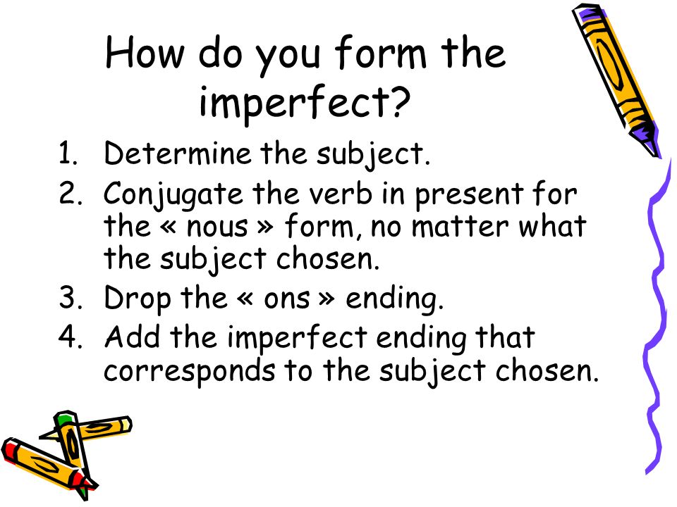 How do you form the imperfect. 1.Determine the subject.