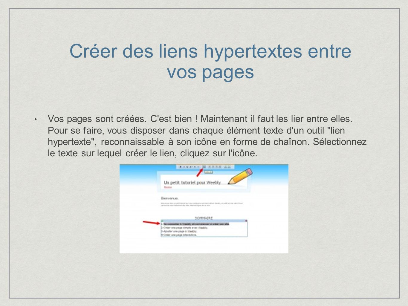 Créer des liens hypertextes entre vos pages Vos pages sont créées.