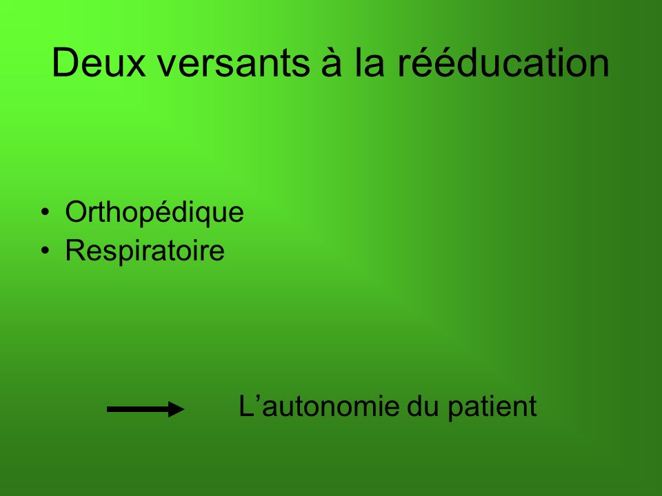 Deux versants à la rééducation Orthopédique Respiratoire Lautonomie du patient