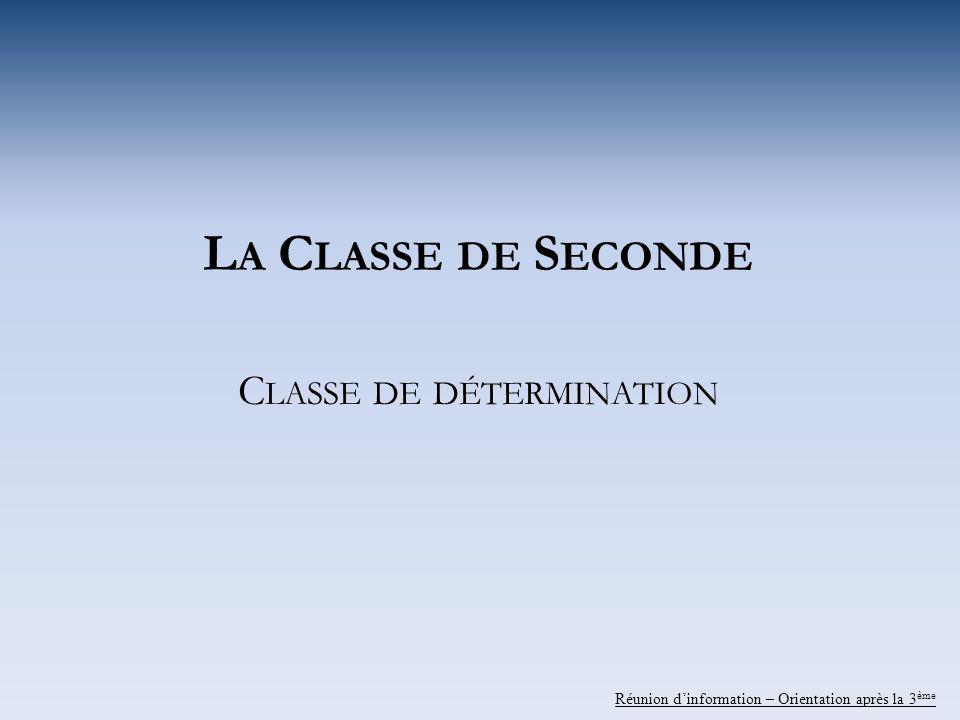L A C LASSE DE S ECONDE C LASSE DE DÉTERMINATION Réunion dinformation – Orientation après la 3 ème