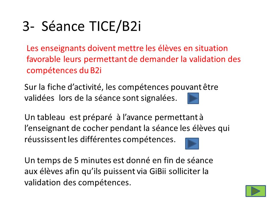 3- Séance TICE/B2i Sur la fiche dactivité, les compétences pouvant être validées lors de la séance sont signalées.