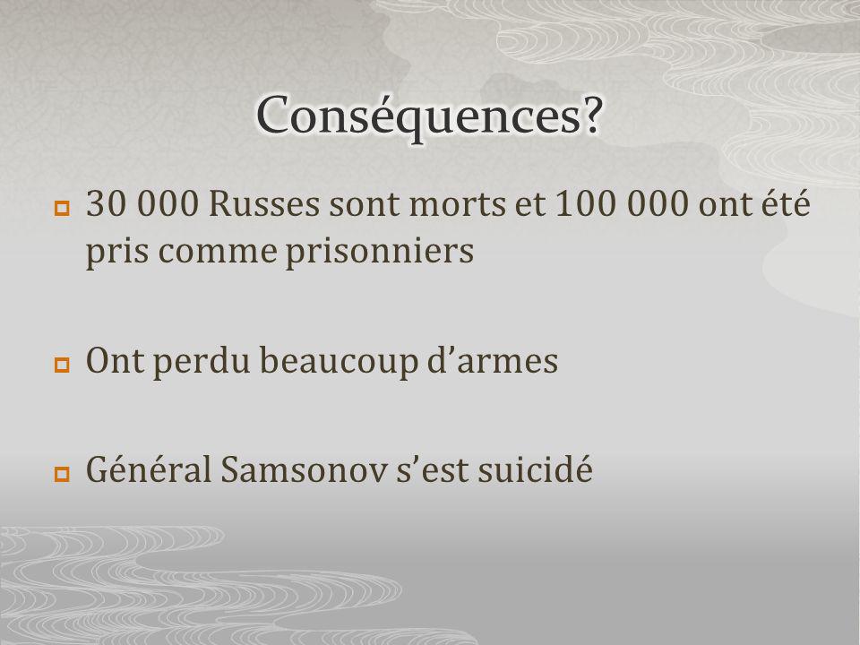Russes sont morts et ont été pris comme prisonniers Ont perdu beaucoup darmes Général Samsonov sest suicidé