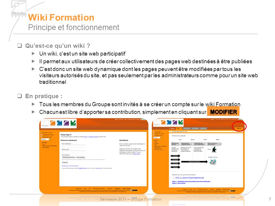 Séminaire 2011 – Groupe Formation7 Wiki Formation Principe et fonctionnement 7