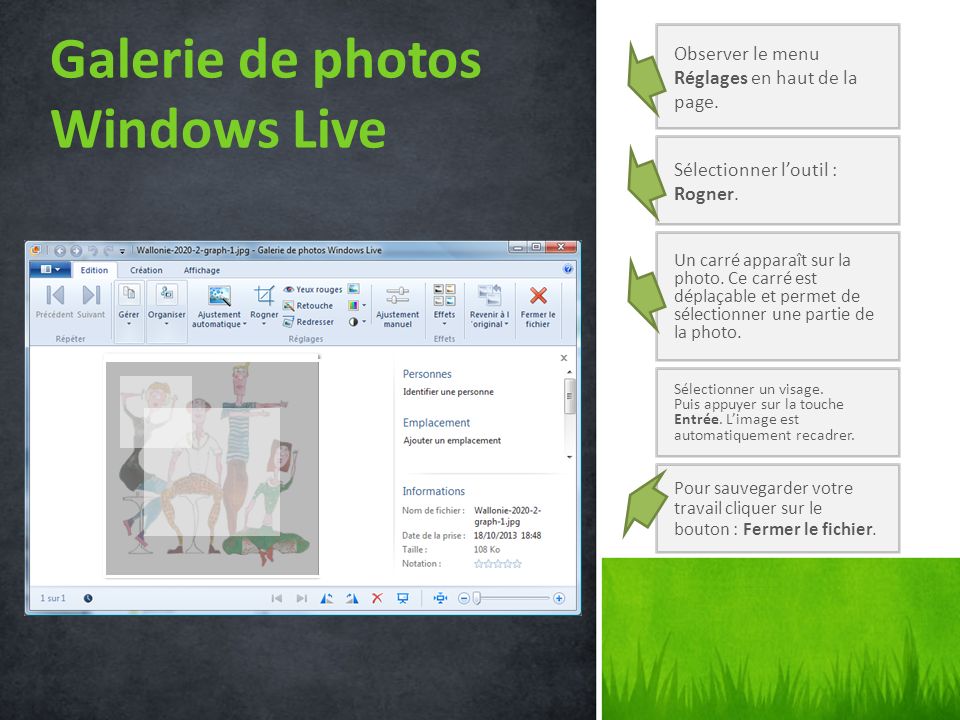 Galerie de photos Windows Live Observer le menu Réglages en haut de la page.