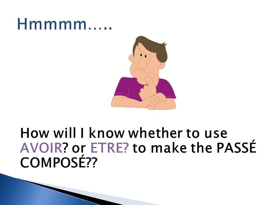 How will I know whether to use AVOIR or ETRE to make the PASSÉ COMPOSÉ