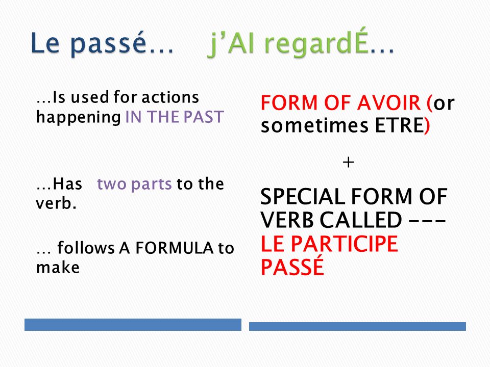 …Is used for actions happening IN THE PAST …Has two parts to the verb.